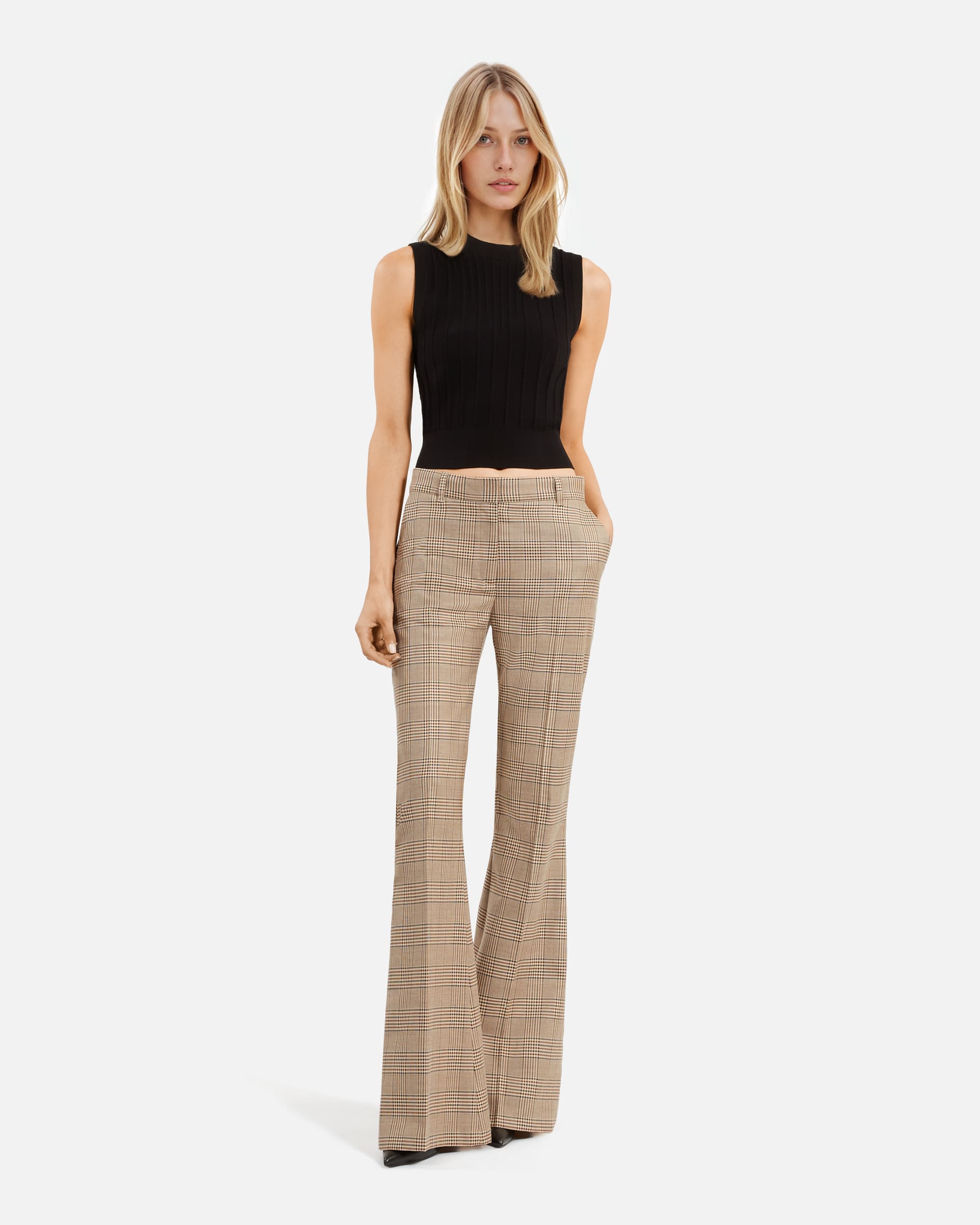 Prince of Wales wool flare pants