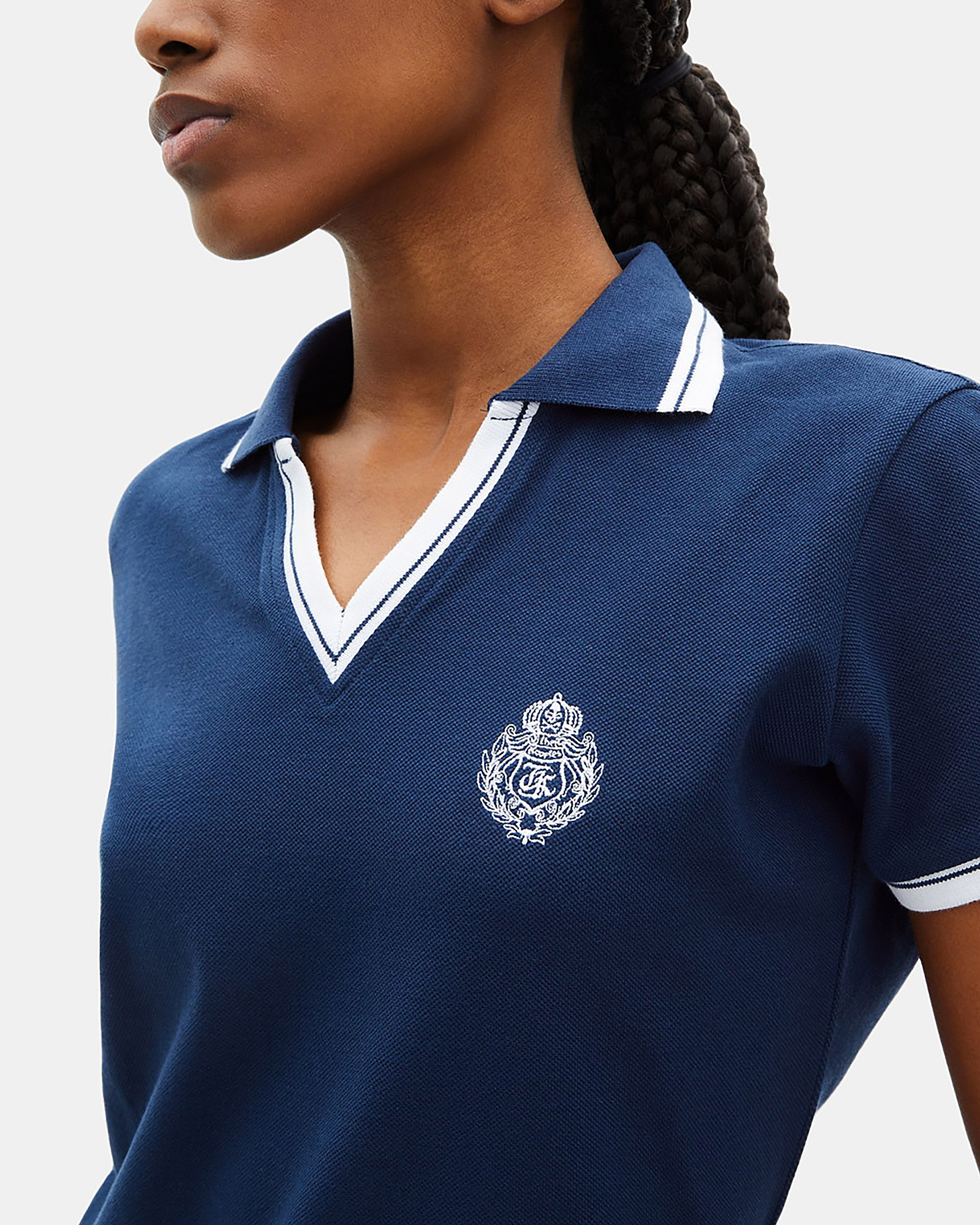 Blue V-neck polo shirt