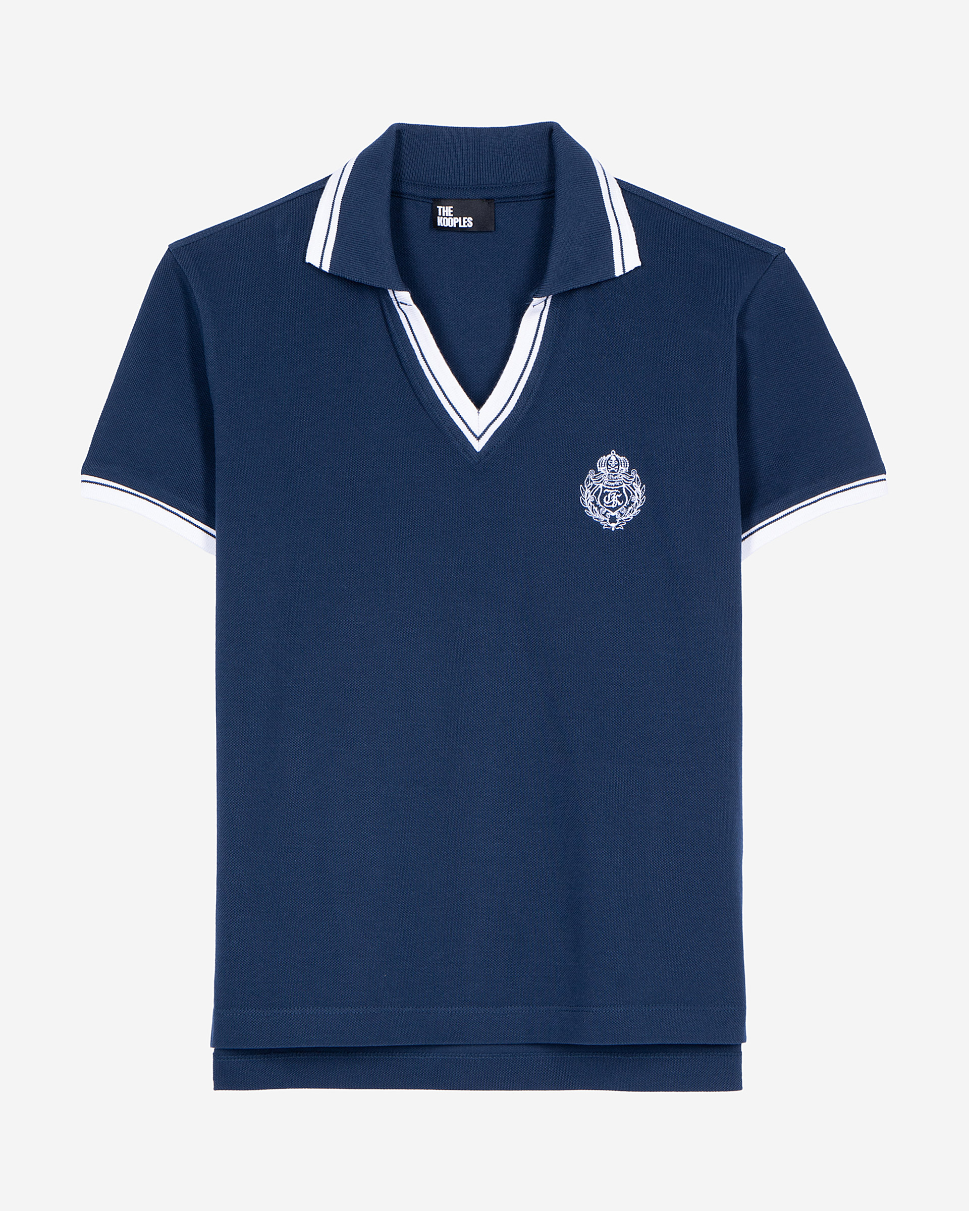Blue V-neck polo shirt