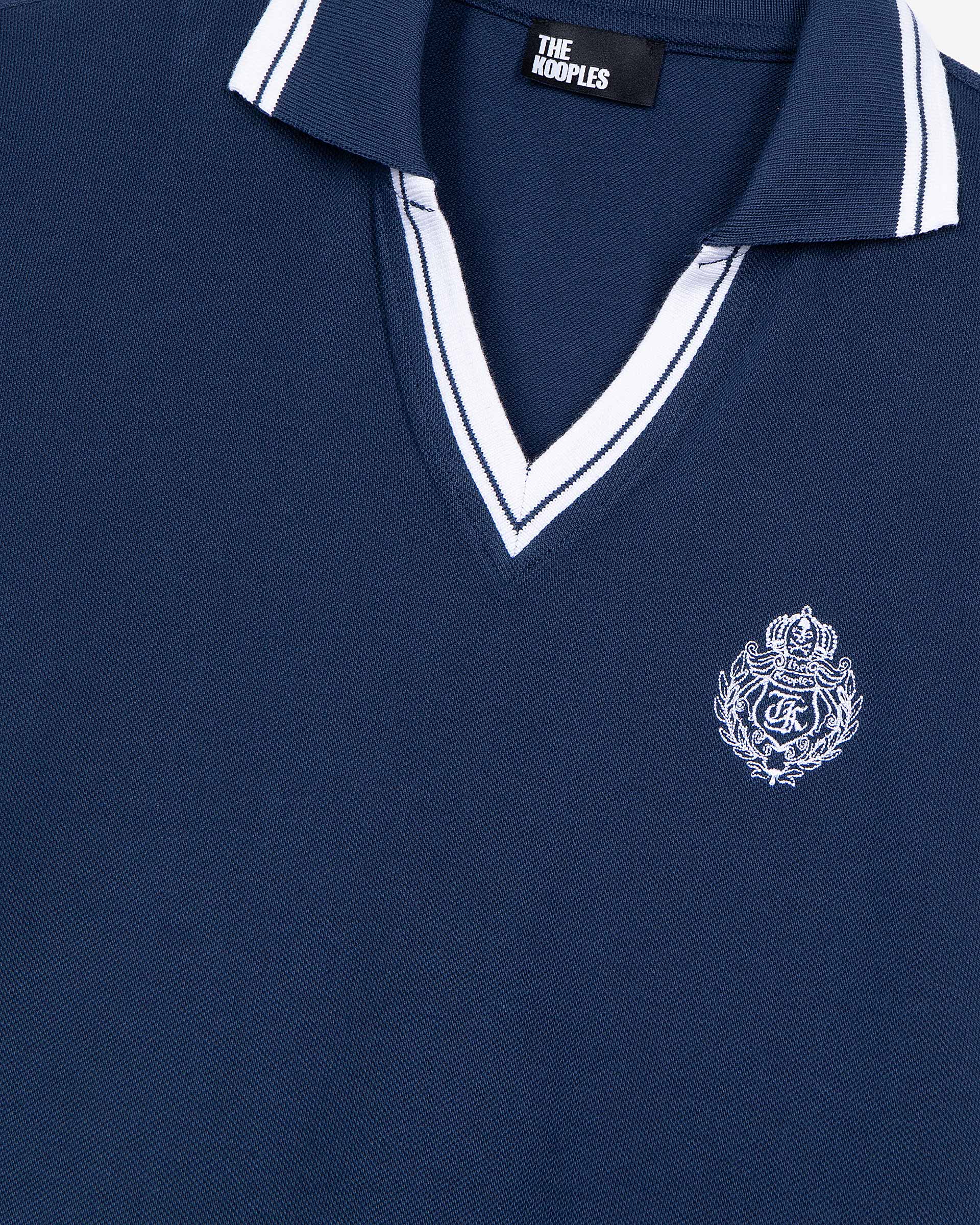 Blue V-neck polo shirt