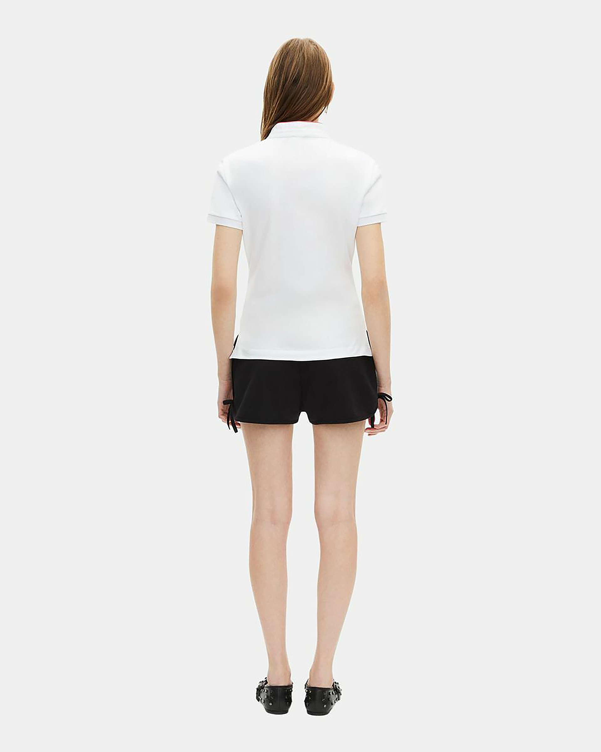 White mandarin collar polo shirt