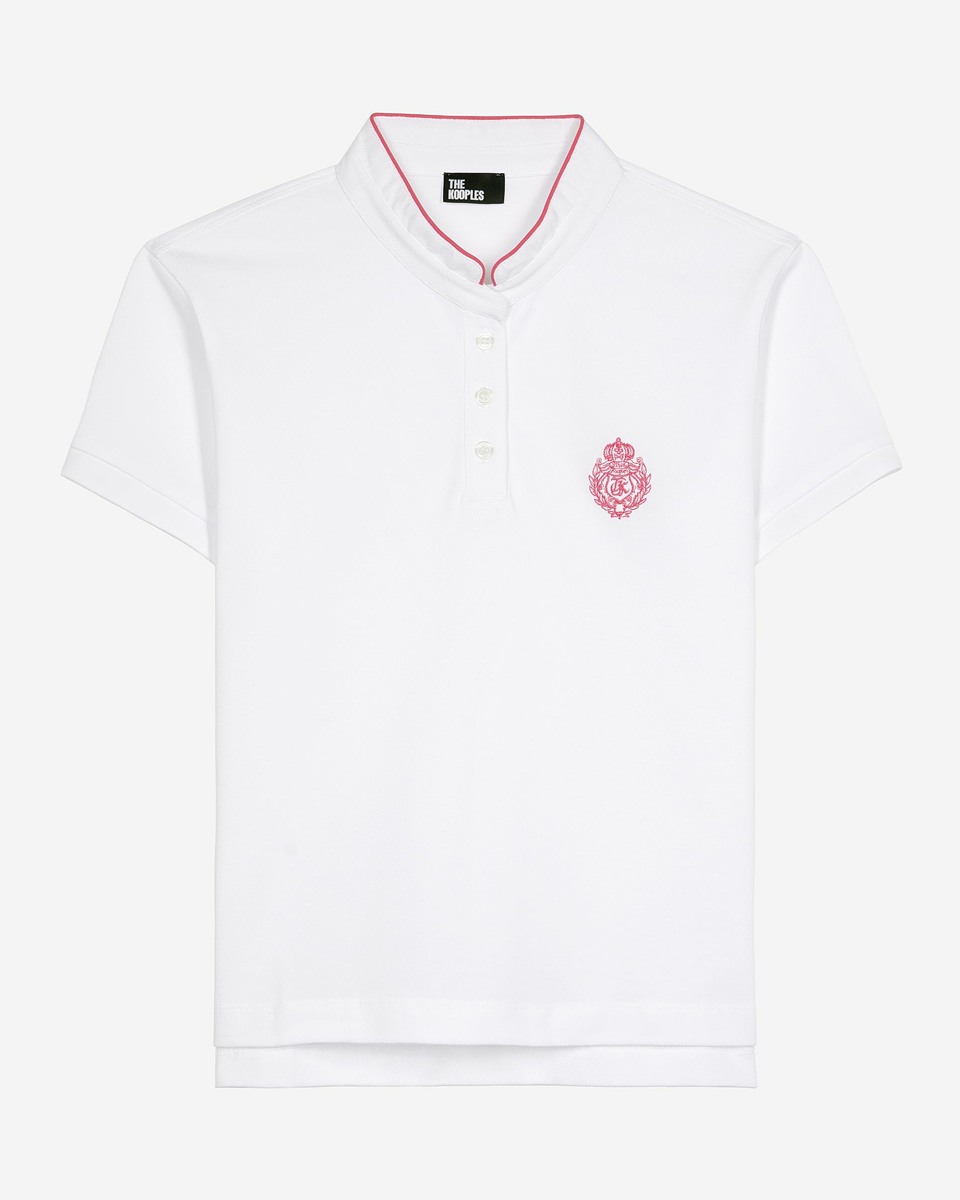 White mandarin collar polo shirt