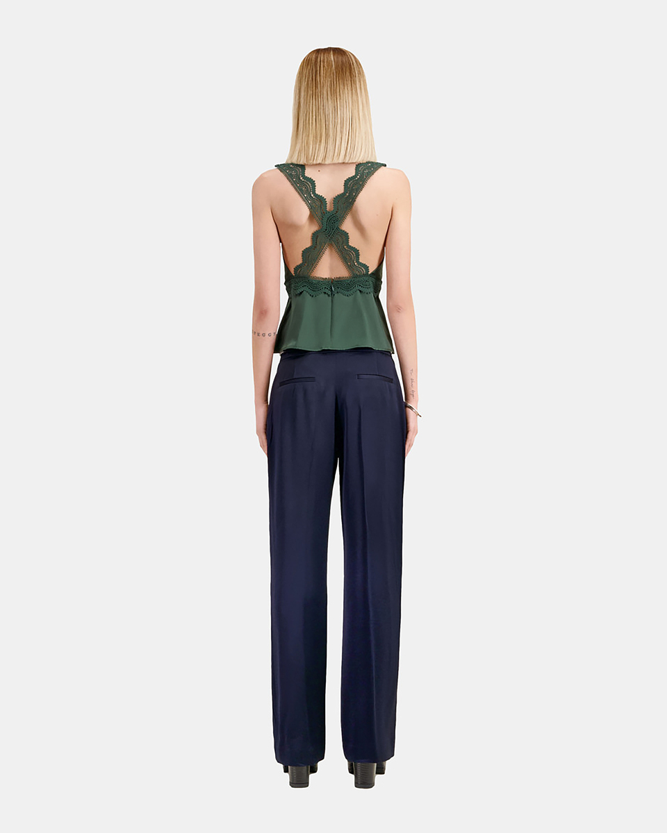 Navy blue trousers with chains