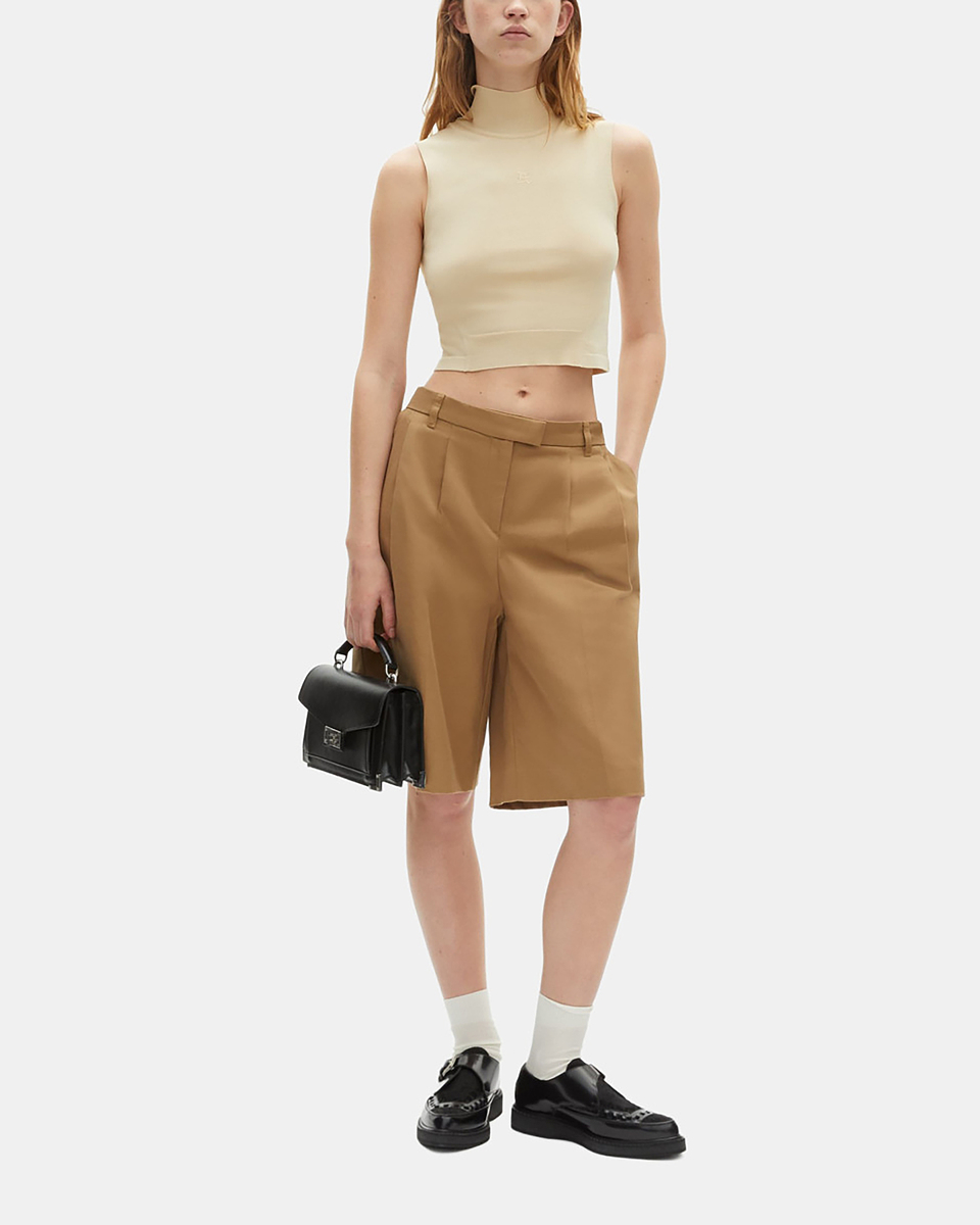 Camel cotton and linen Bermuda shorts