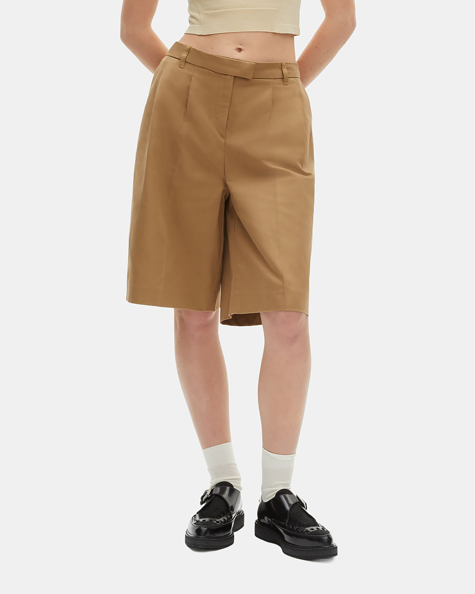 Camel cotton and linen Bermuda shorts