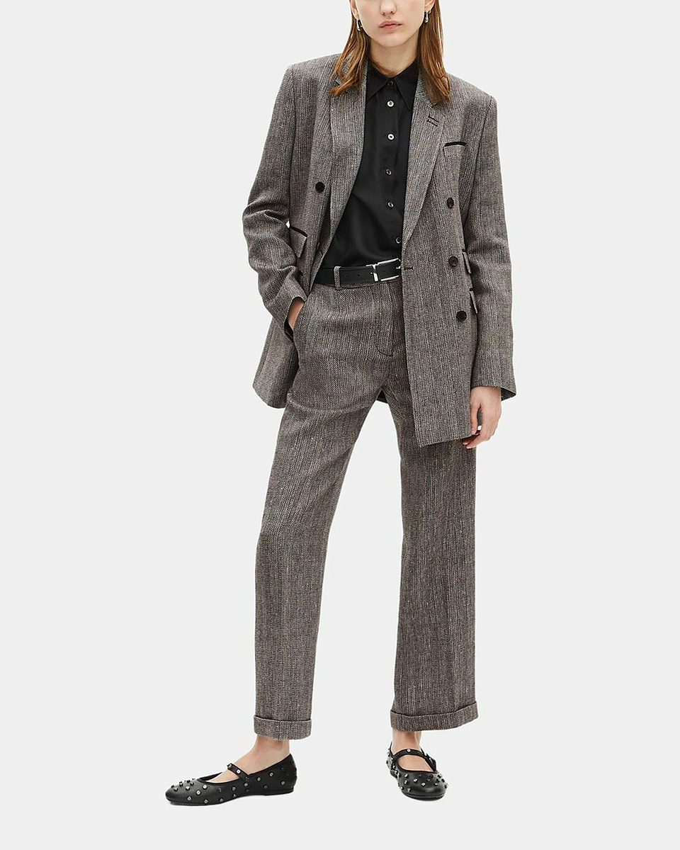 Grey wool and linen straight-leg tailored pants