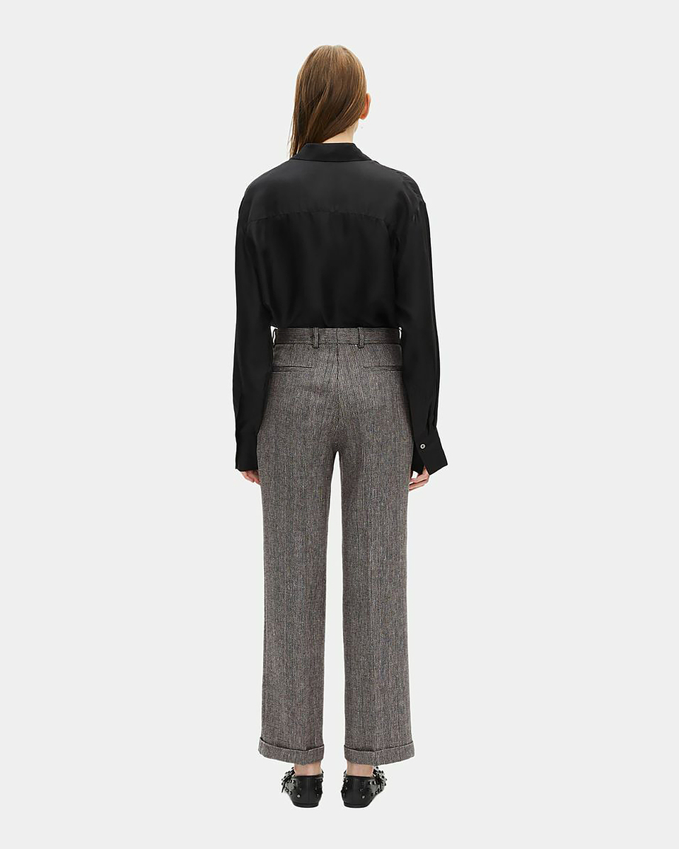 Grey wool and linen straight-leg tailored pants