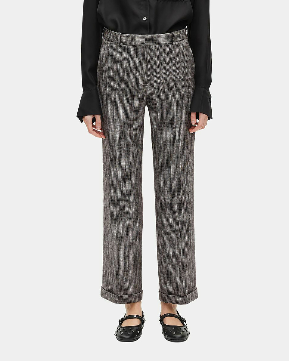 Grey wool and linen straight-leg tailored pants