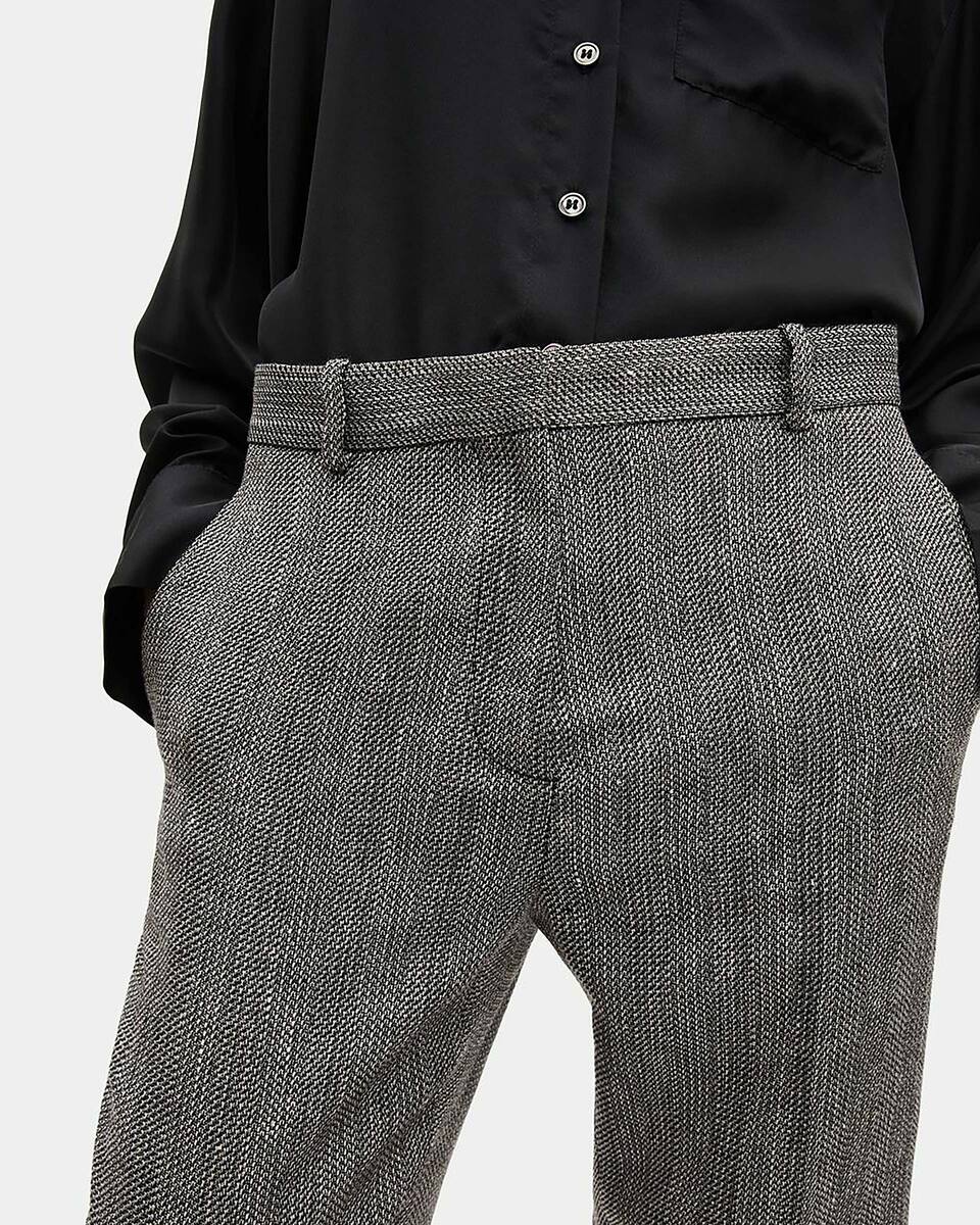 Grey wool and linen straight-leg tailored pants