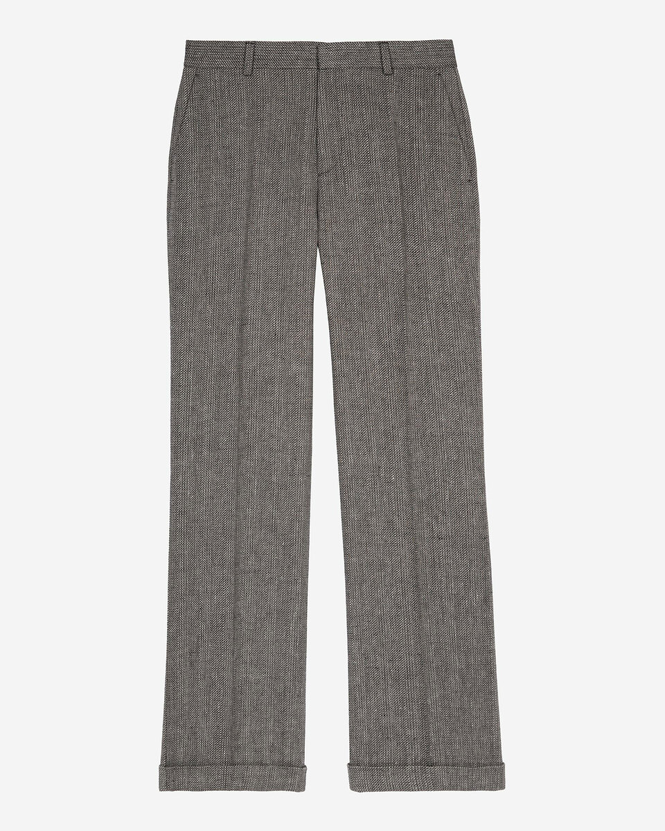Grey wool and linen straight-leg tailored pants