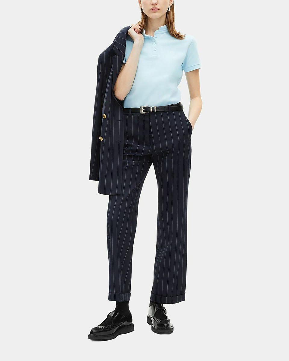 Straight-leg wool blend tennis stripe tailored pants