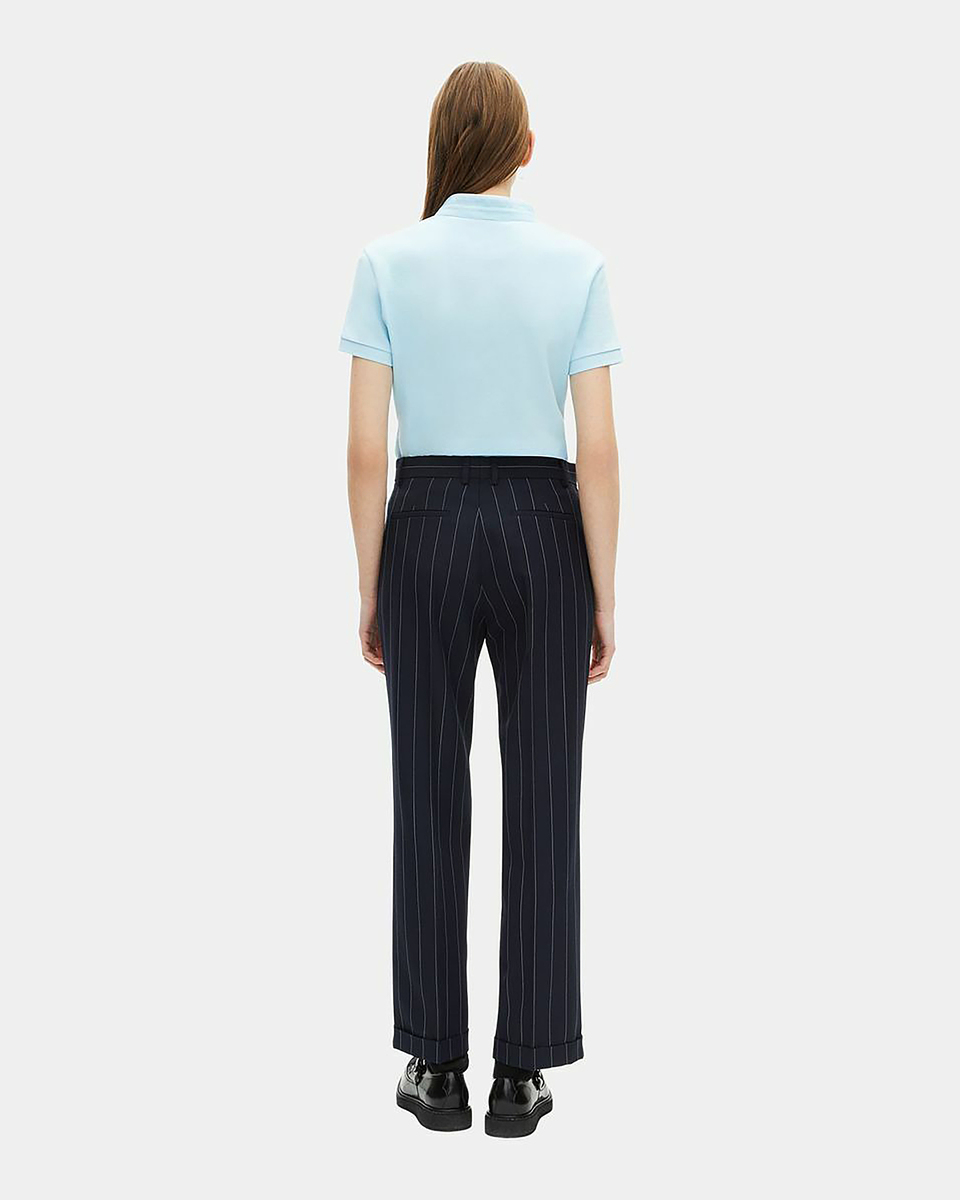 Straight-leg wool blend tennis stripe tailored pants