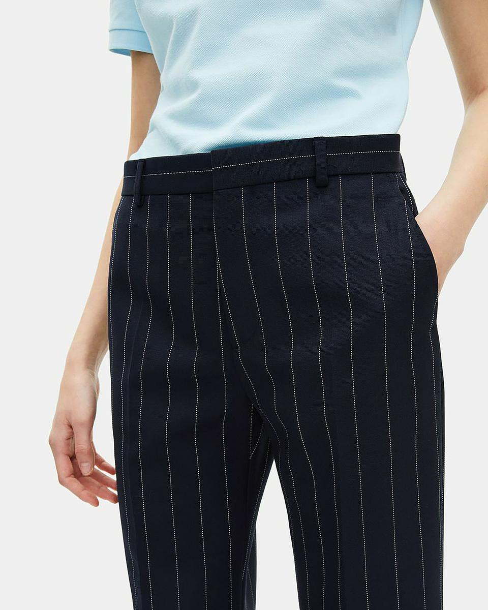 Straight-leg wool blend tennis stripe tailored pants