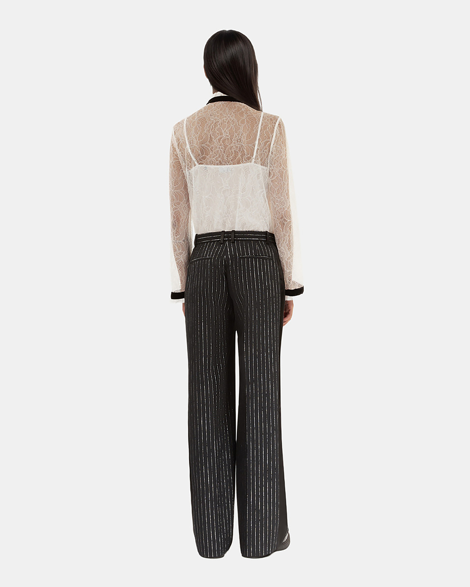 Black striped straight-leg pants