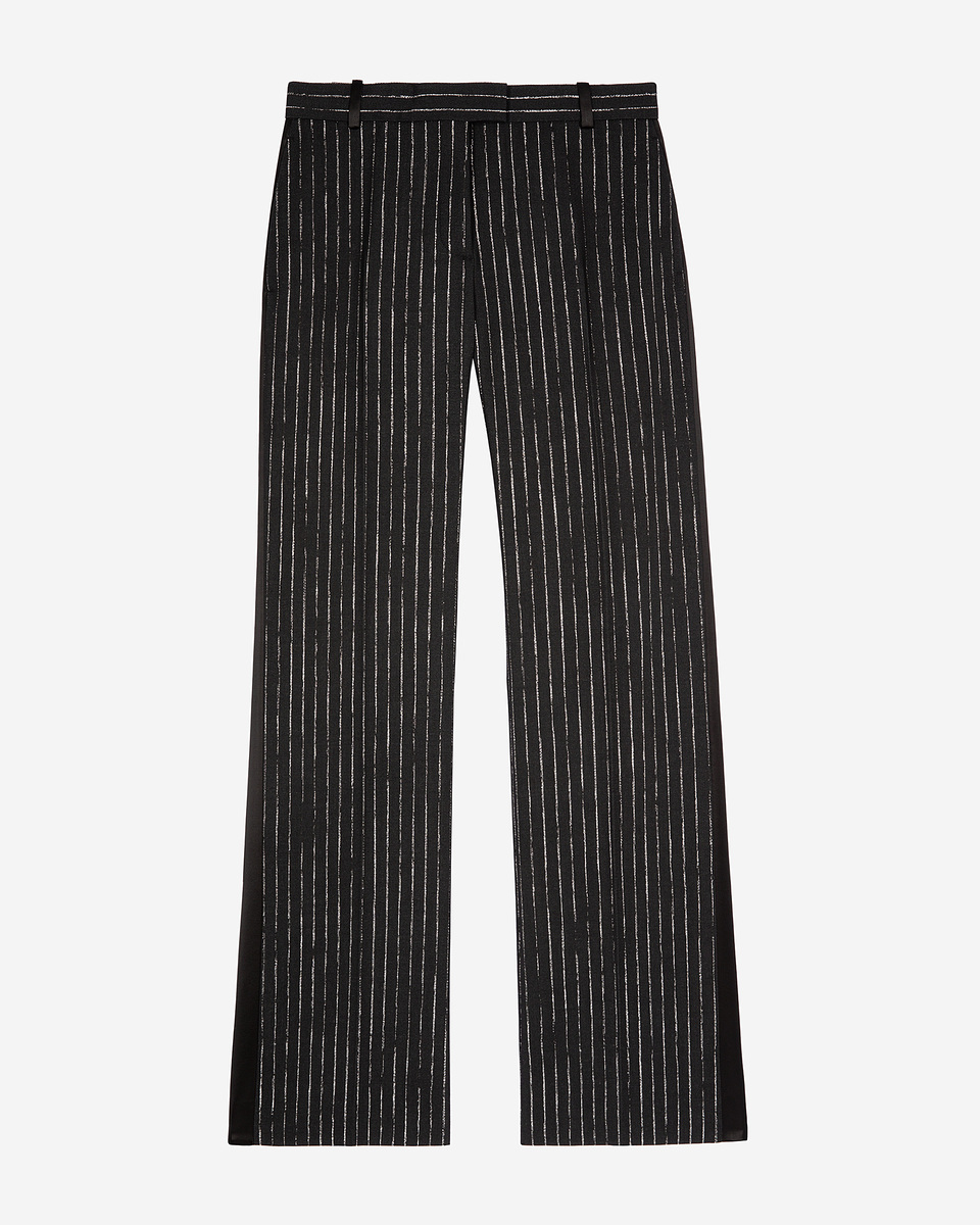 Black striped straight-leg pants