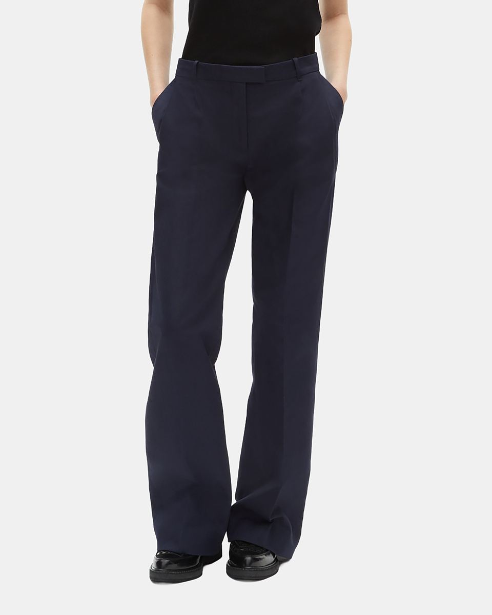 Straight-leg pants in navy cotton and linen