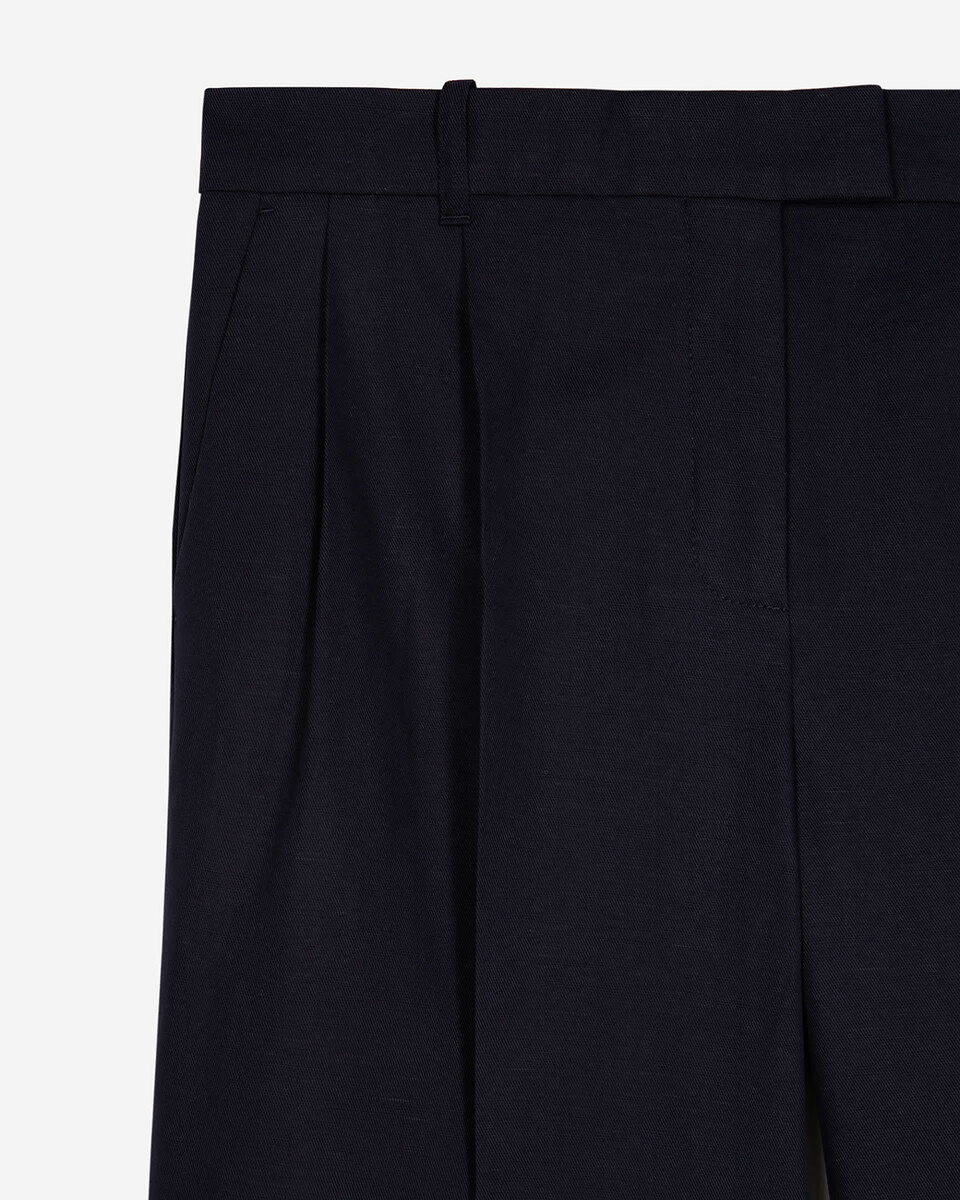 Straight-leg pants in navy cotton and linen