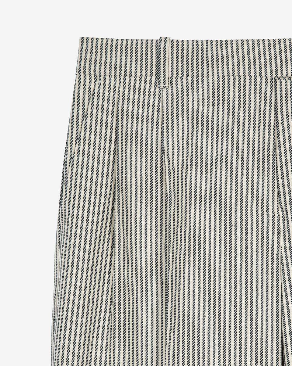 Loose-fitting striped pants in white cotton and linen