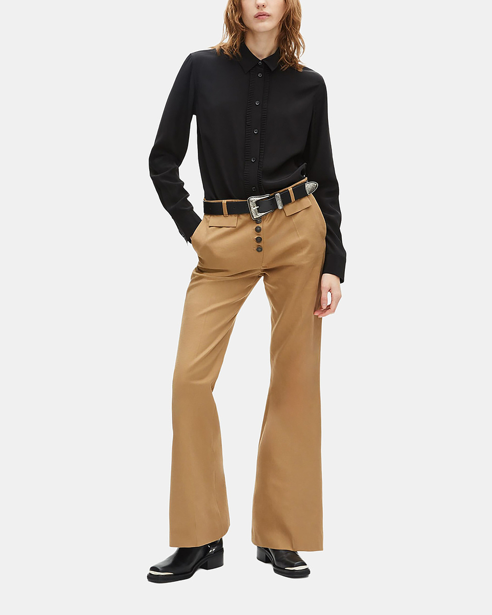 Flare pants in beige cotton and linen