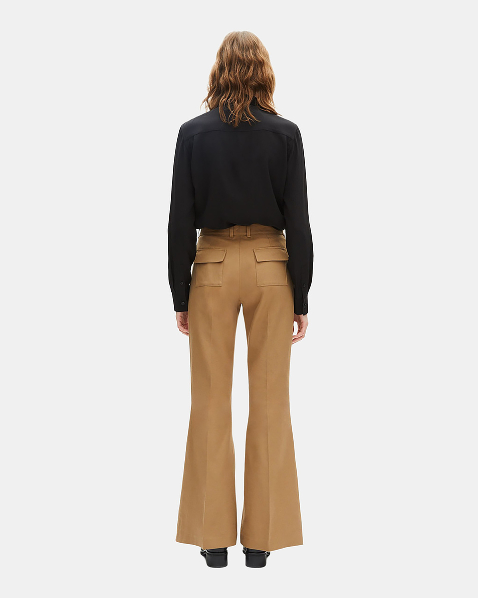 Flare pants in beige cotton and linen