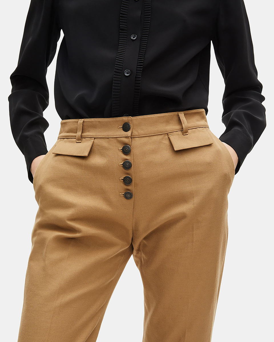 Flare pants in beige cotton and linen