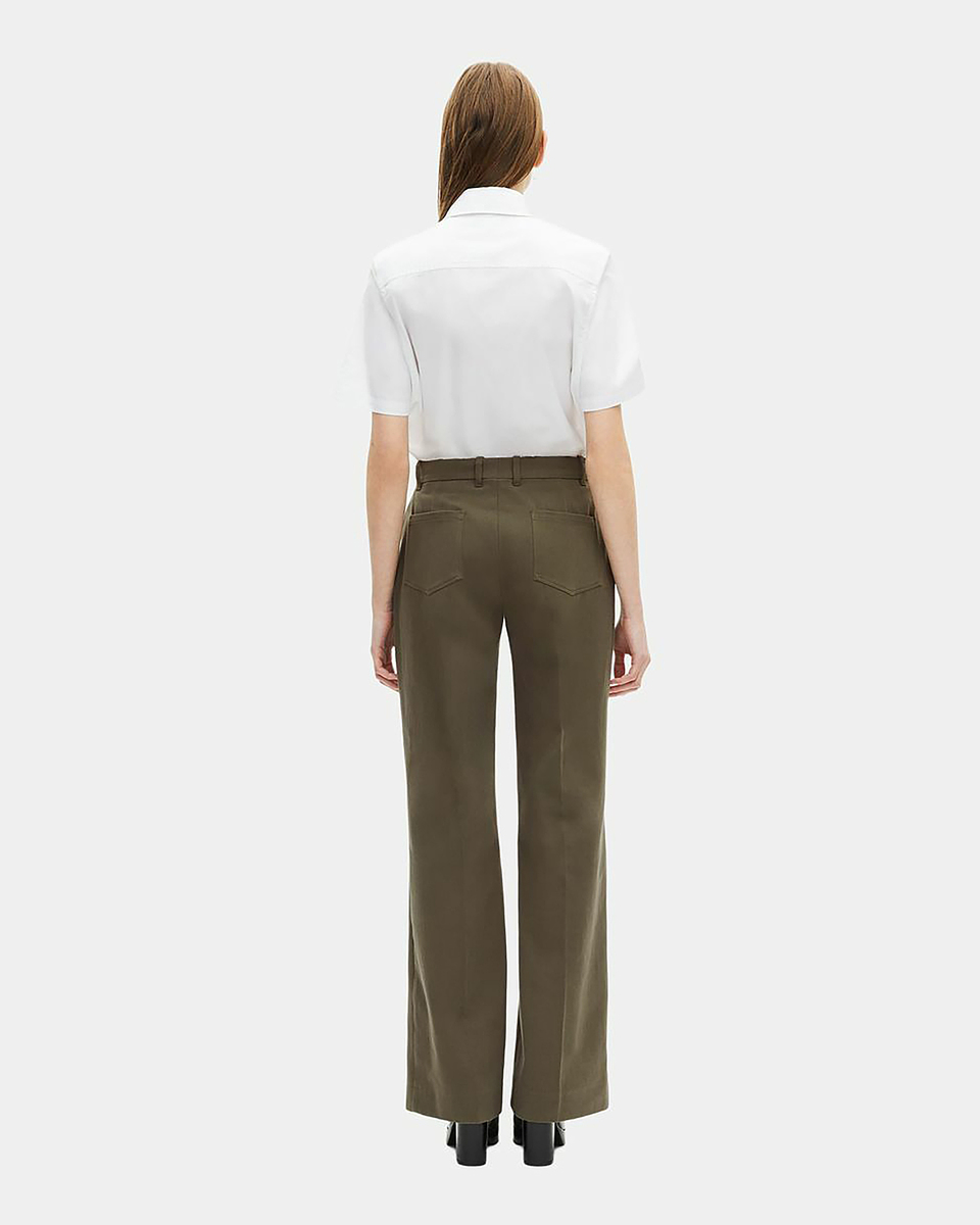 Khaki cotton wide-leg pants