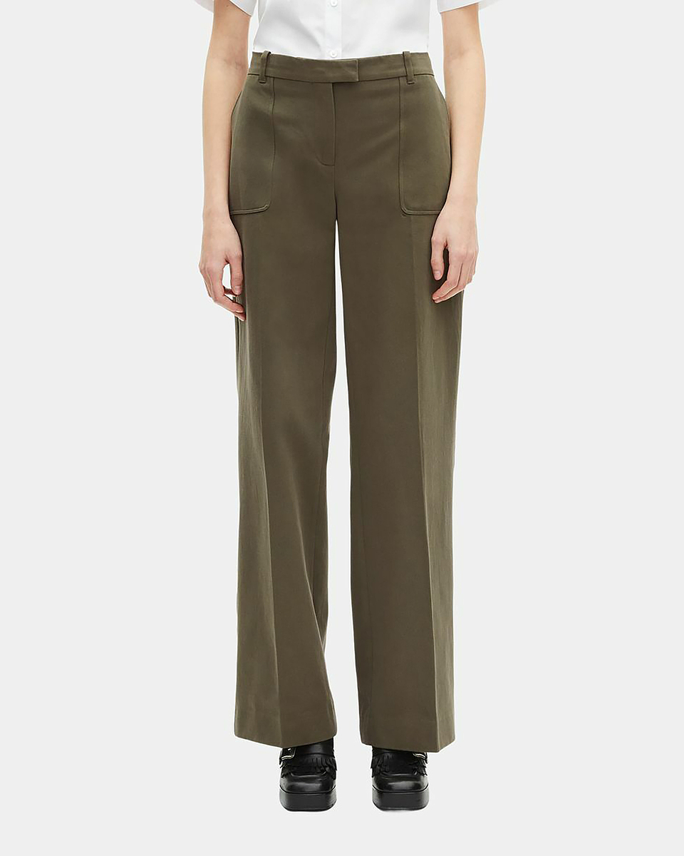Khaki cotton wide-leg pants