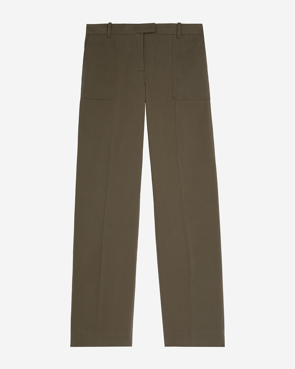 Khaki cotton wide-leg pants