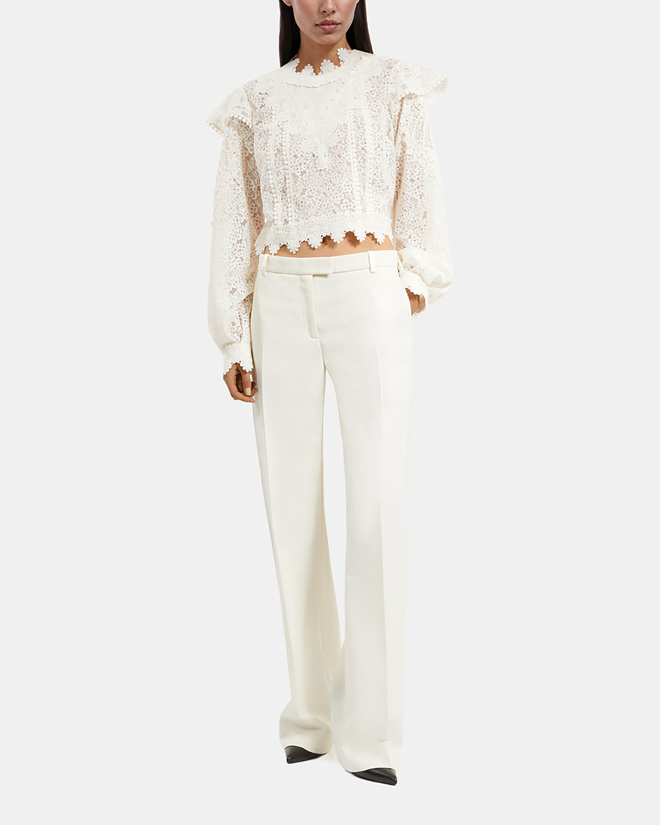 Ecru wide-leg tuxedo pants