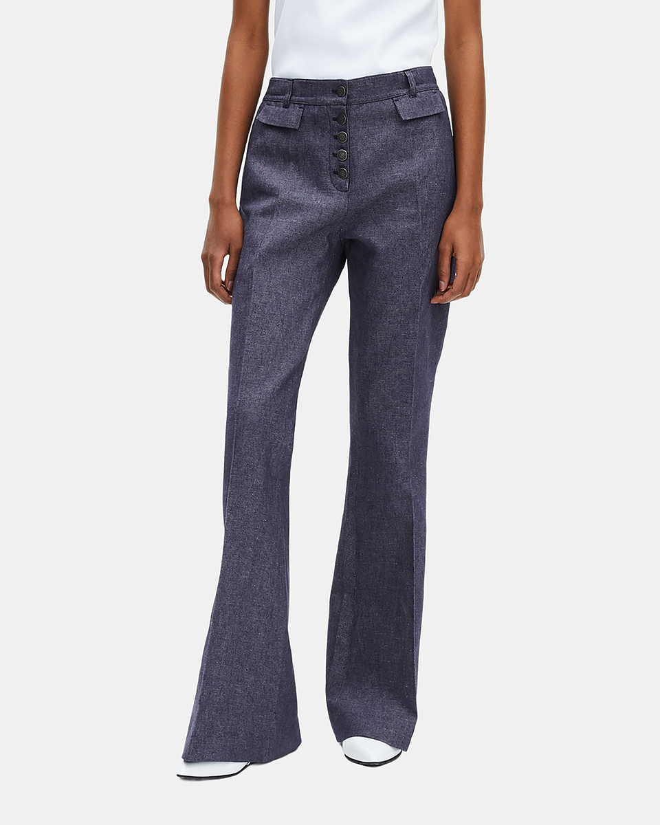 Blue cotton and linen flare pants