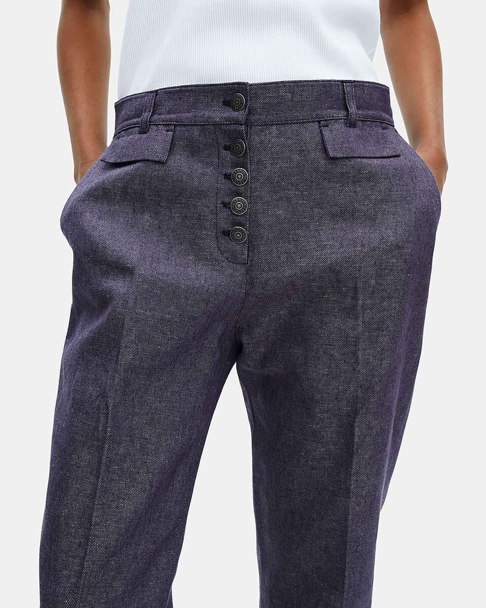 Blue cotton and linen flare pants
