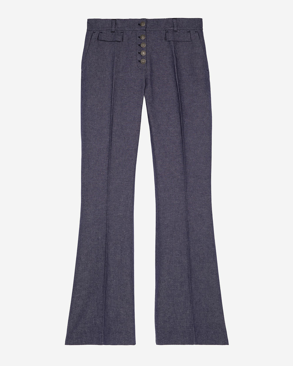 Blue cotton and linen flare pants