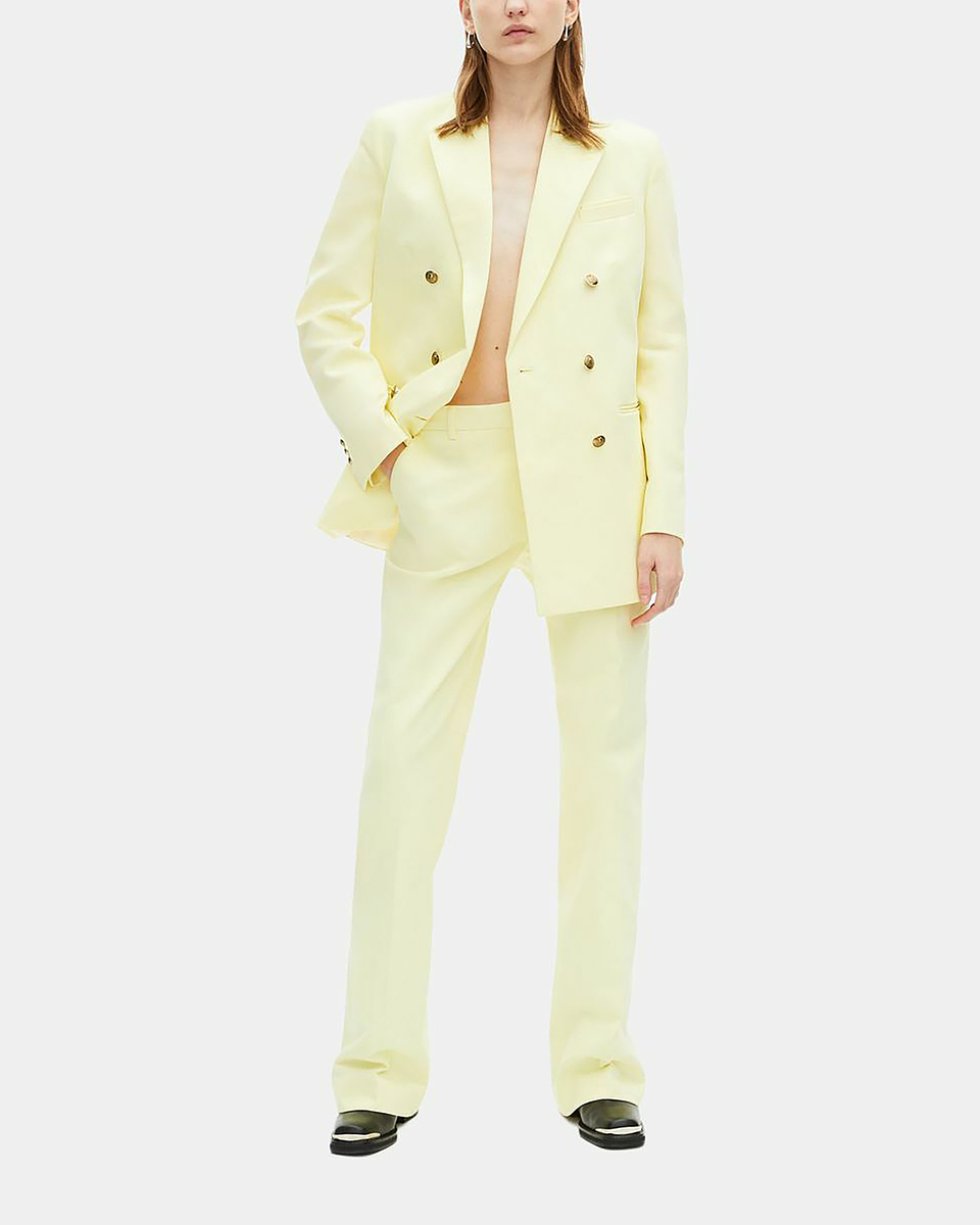 Wide-leg suit pants in yellow cotton