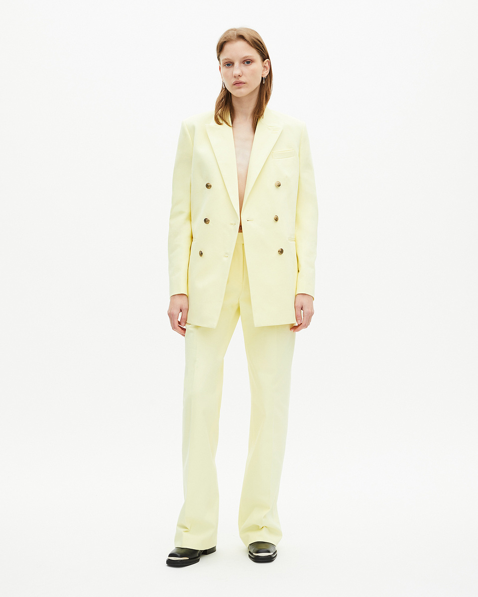 Wide-leg suit pants in yellow cotton
