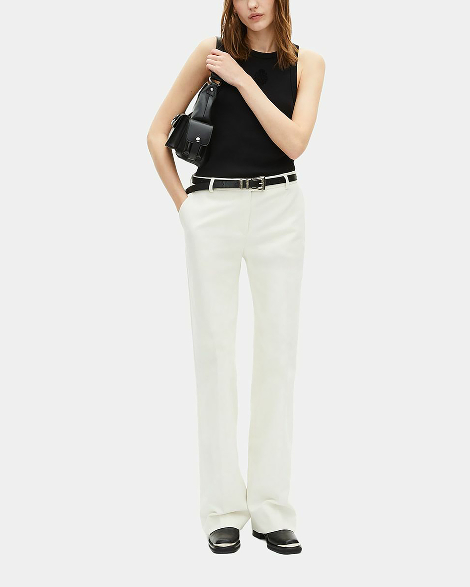 Ecru cotton wide-leg suit pants