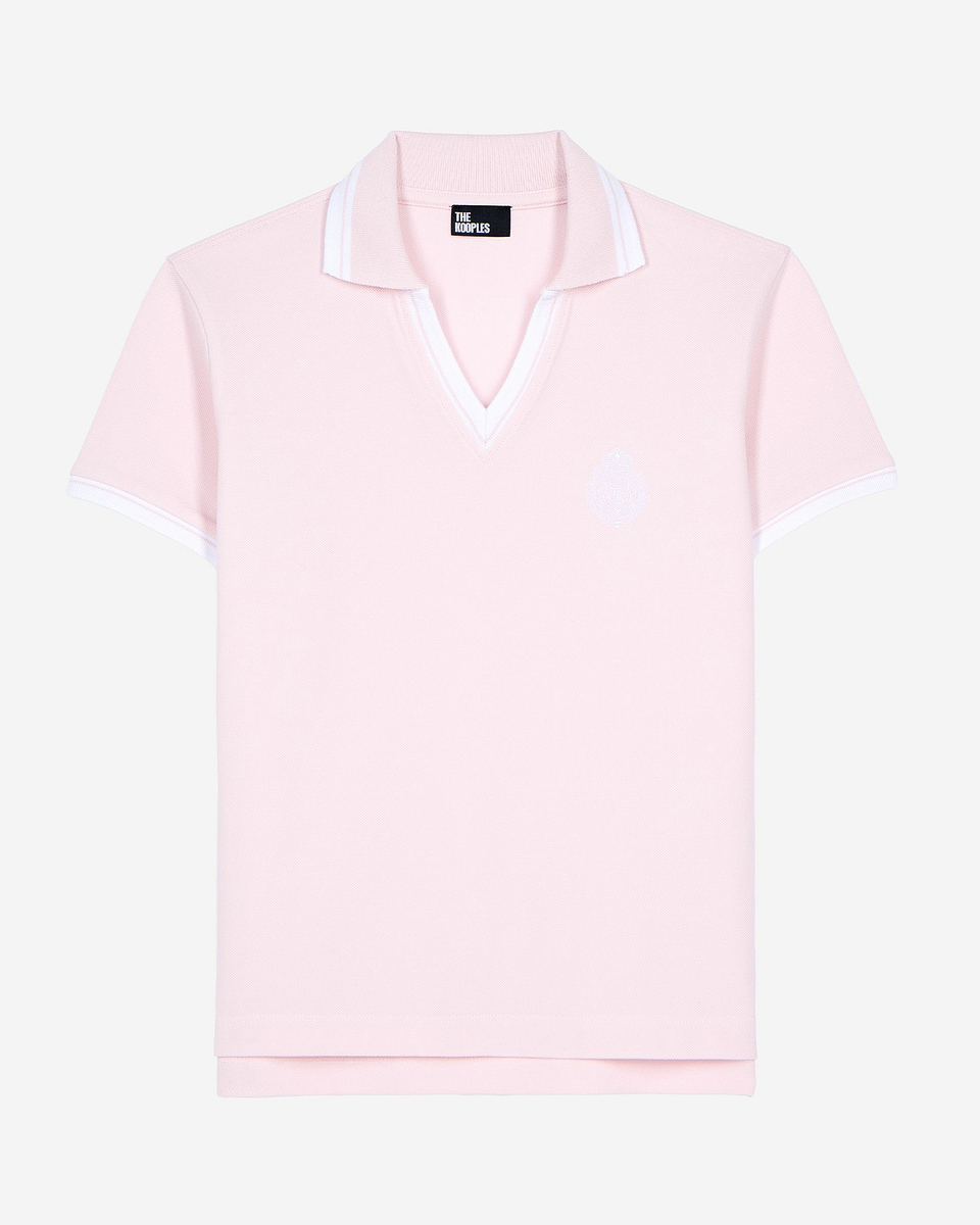 Pale pink V-neck polo shirt