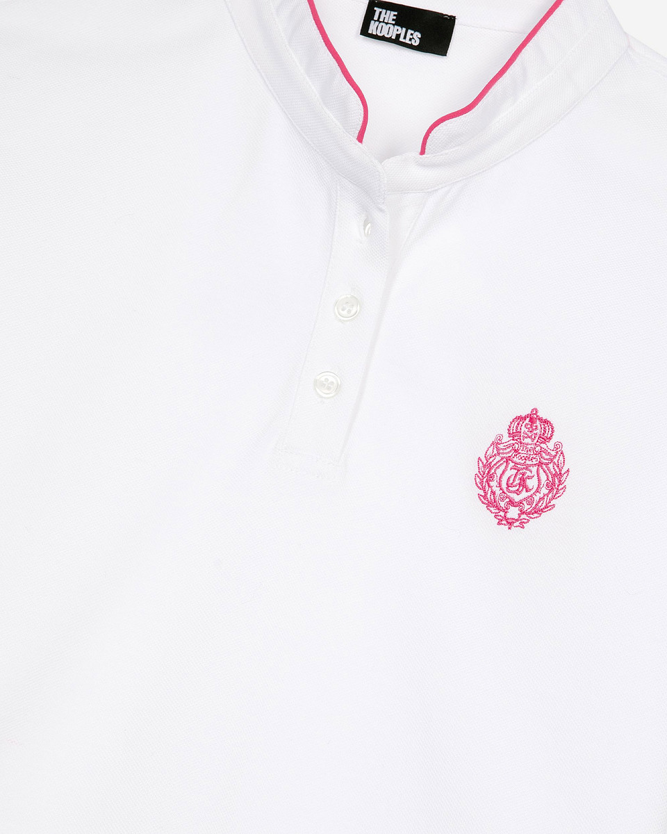 White mandarin collar polo shirt