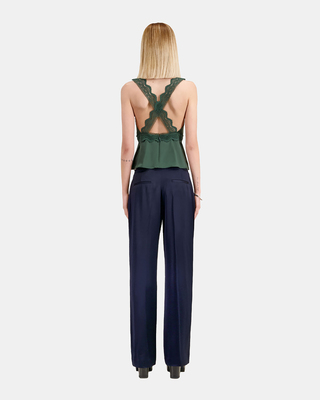 Navy blue trousers with chains