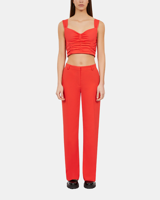 Red crepe suit trousers