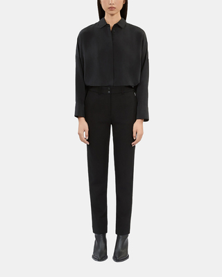 Straight black suit trousers with grosgrain