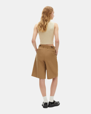 Camel cotton and linen Bermuda shorts