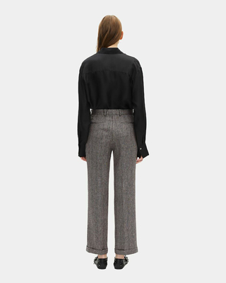 Grey wool and linen straight-leg tailored pants