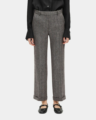 Grey wool and linen straight-leg tailored pants