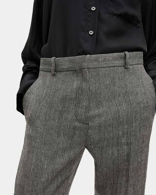 Grey wool and linen straight-leg tailored pants