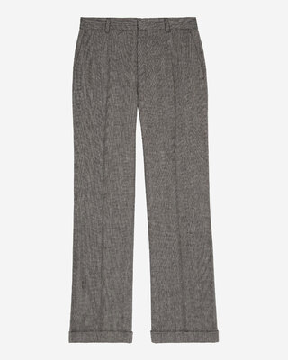 Grey wool and linen straight-leg tailored pants