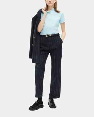 Straight-leg wool blend tennis stripe tailored pants