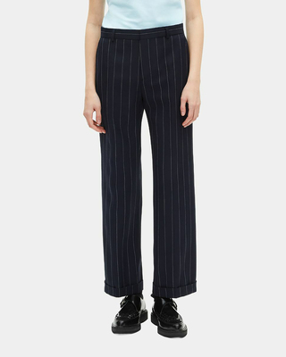 Straight-leg wool blend tennis stripe tailored pants