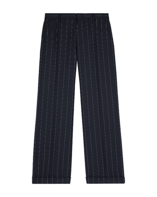 Straight-leg wool blend tennis stripe tailored pants