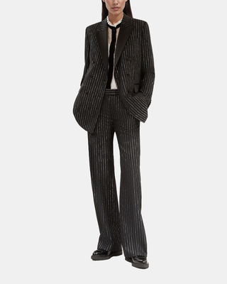 Black striped straight-leg pants