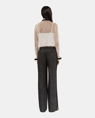 Black striped straight-leg pants